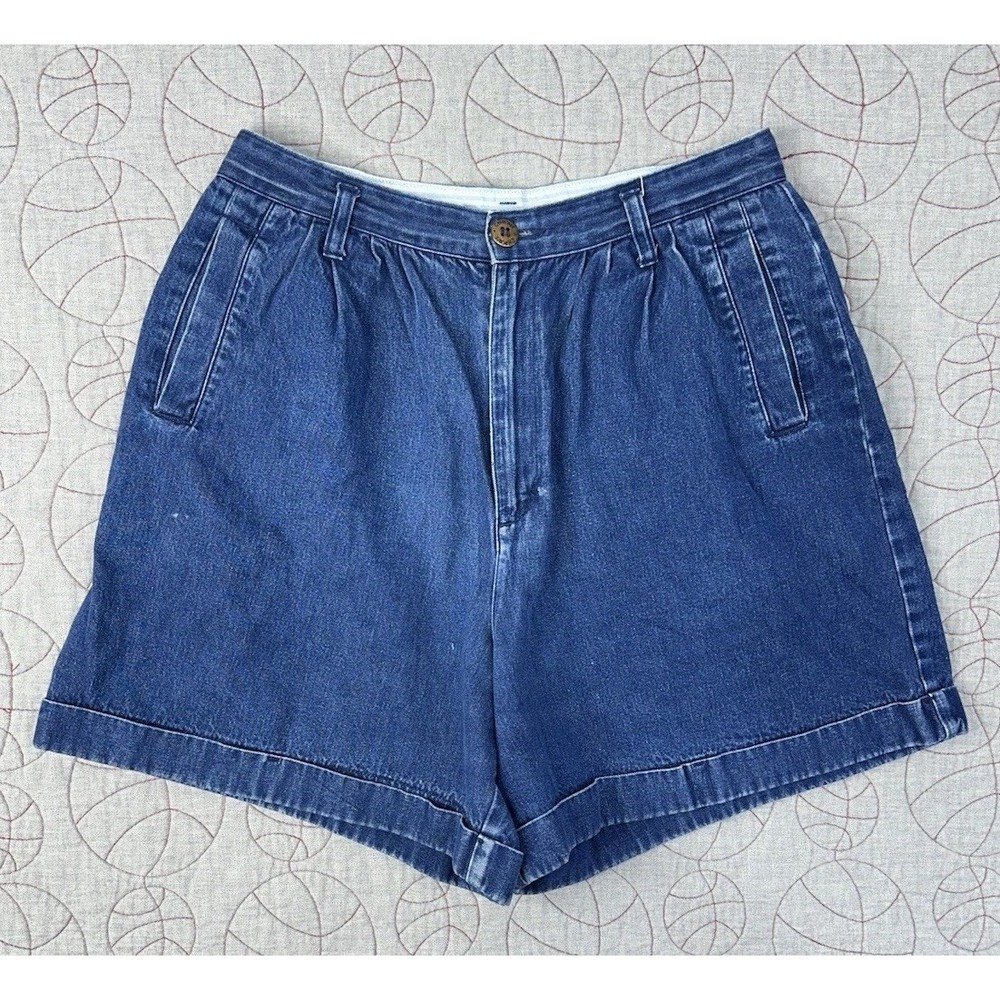 Cherokee Denim Shorts Blue High Rise Pleated Baggy Vintage 90s / Womens 14